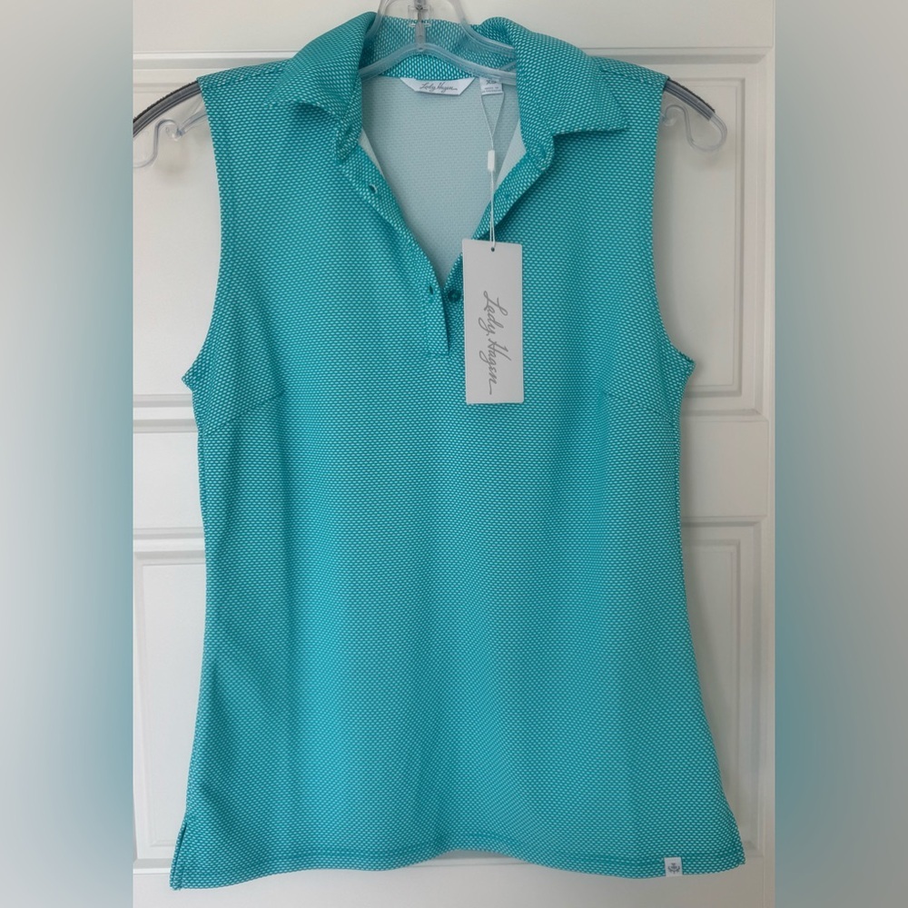 Lady Hagen Jacquard Sleeveless Polo Teal Crush Summer Stylish‎ Golf $45 Sz XS
